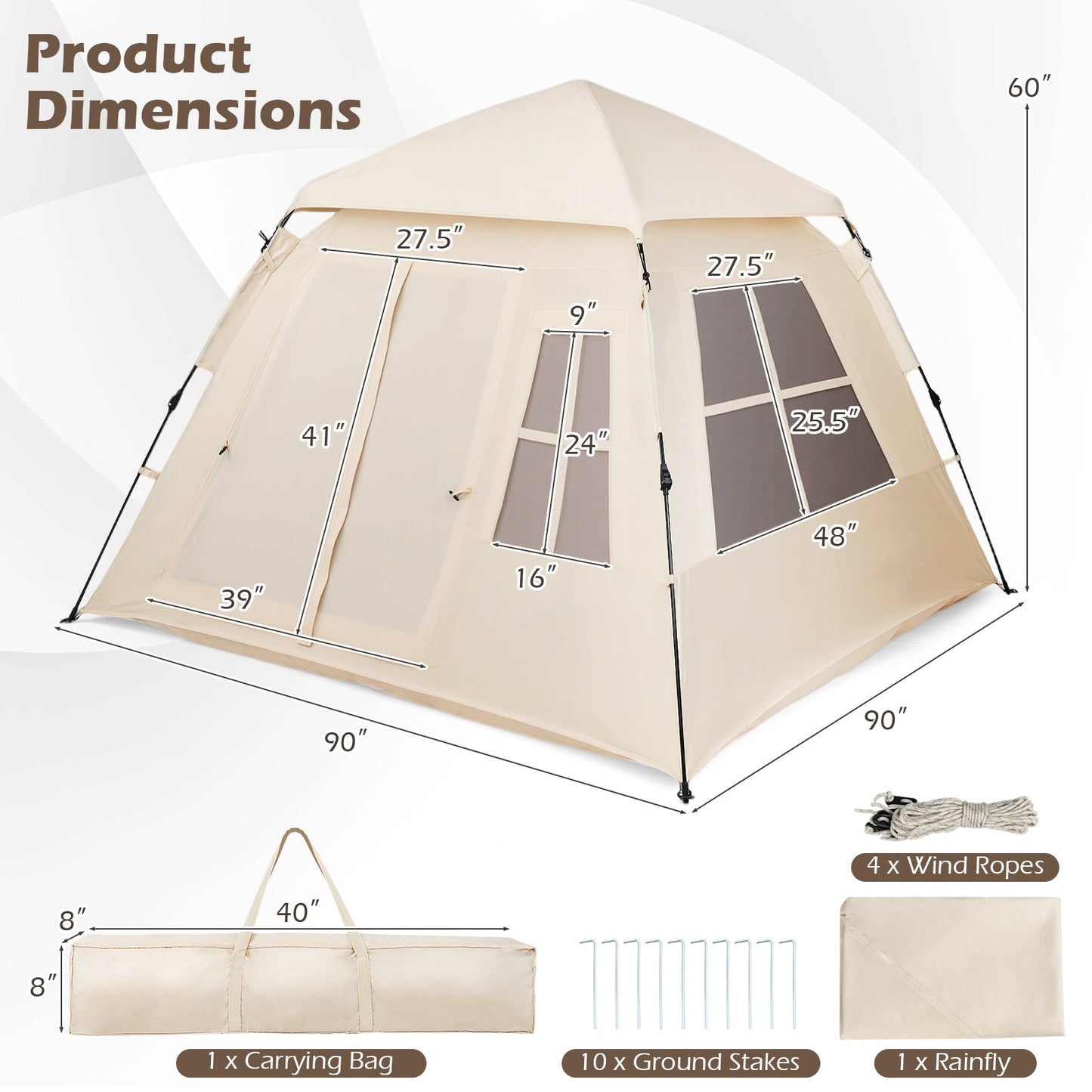 4 Person Camping Tent Portable Automatic Easy Setup with Rainfly and 2 Doors