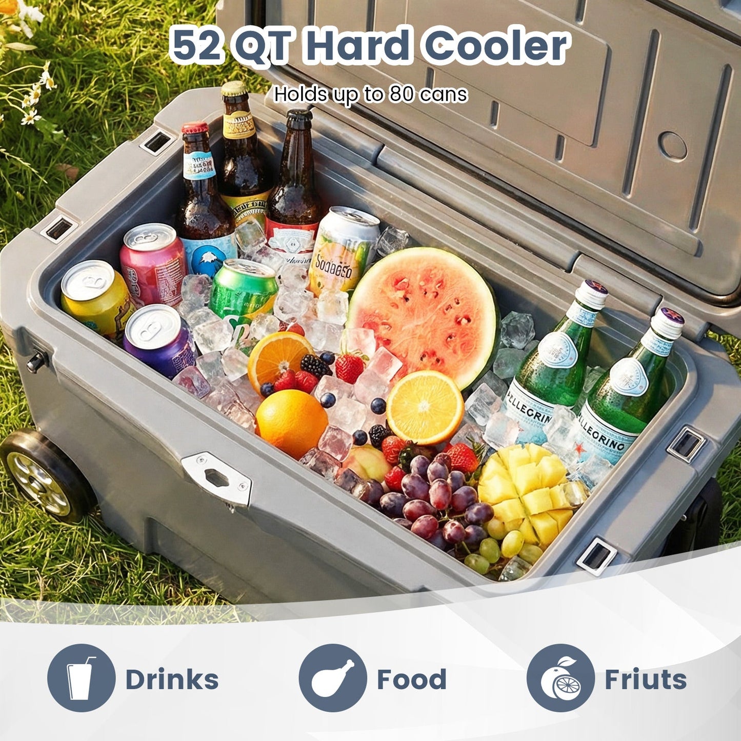 52 Quart Portable Hard Cooler with 6-Day Ice Retention and Wheels