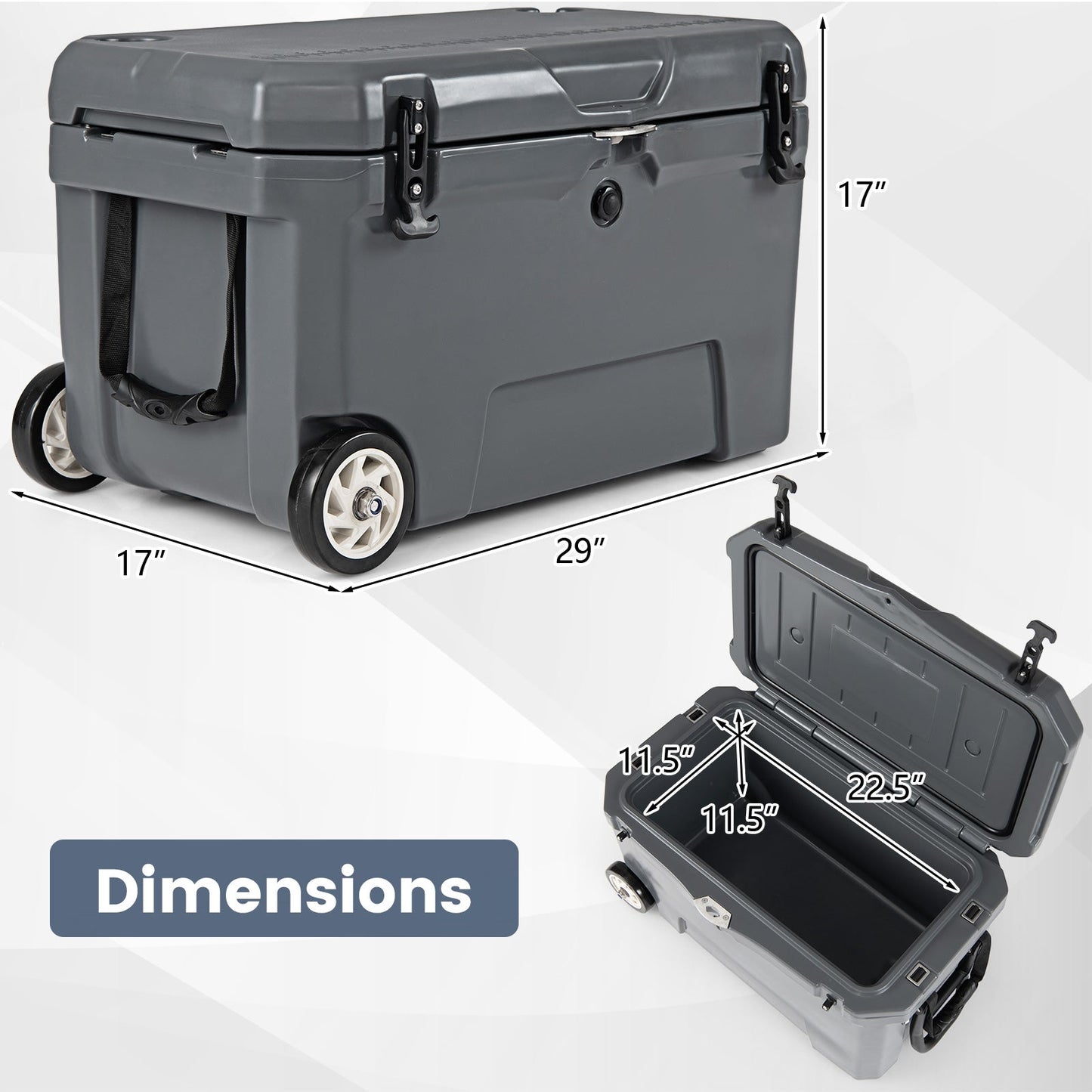 52 Quart Portable Hard Cooler with 6-Day Ice Retention and Wheels