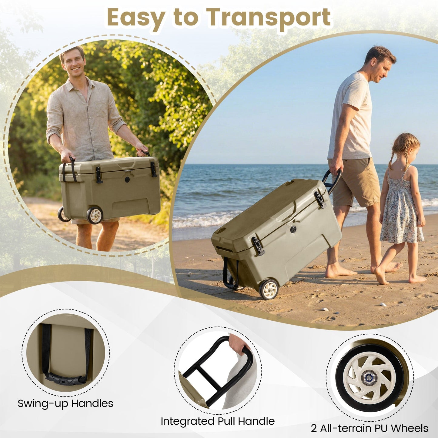 52 Quart Portable Hard Cooler with 6-Day Ice Retention and Wheels