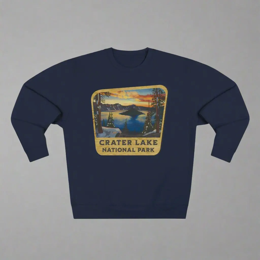 Crater Lake National Park Unisex Fit Crewneck Sweatshirt Wood Sign Lake View