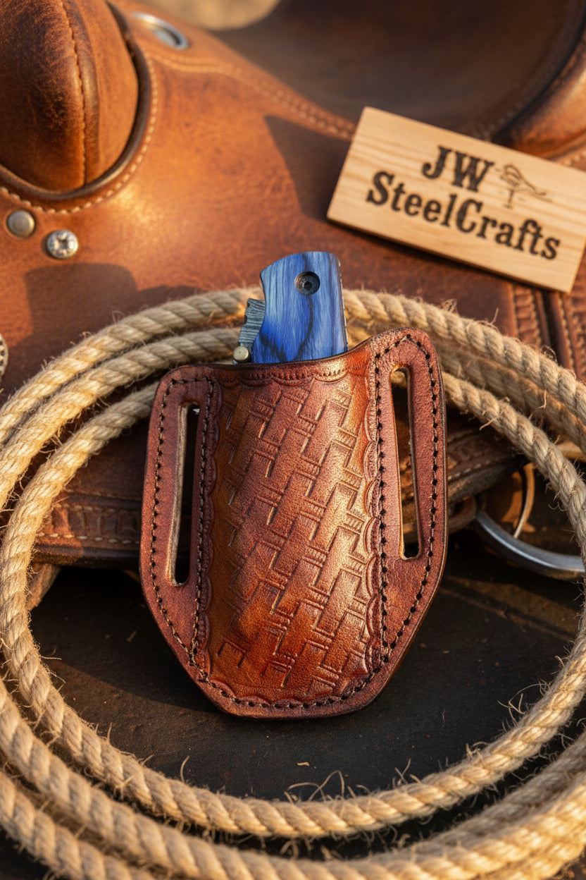 Hand Forged Damascus Gentleman’s Folding Knife Blue Pakkawood Handle Liner Lock EDC