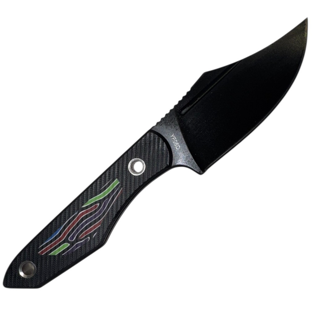 Sharp Blade YF06D Fixed Blade Hunting Knife 9Cr18MoV G10 8” Black/Stonewashed