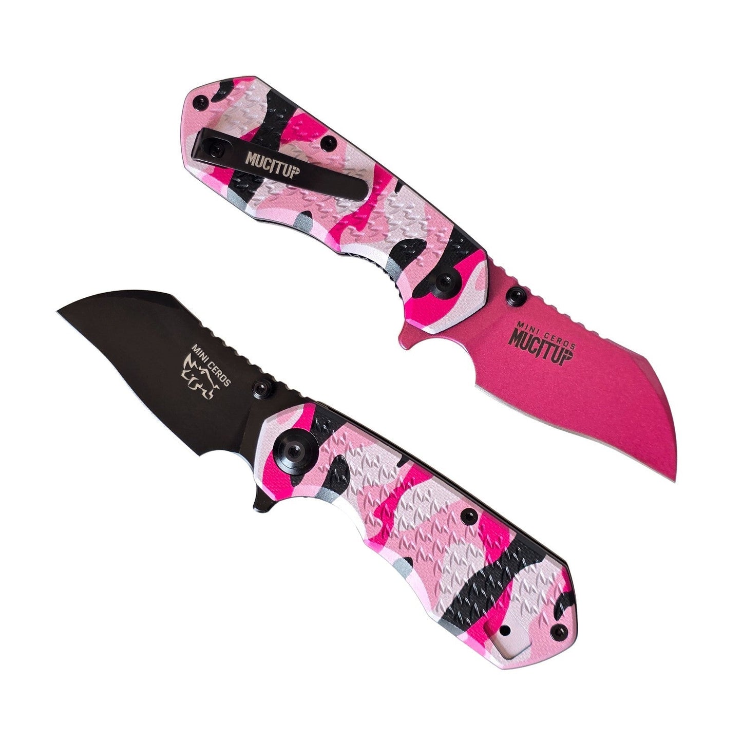 MUCITUP Mini Ceros Pink Camo Folding Knife 9Cr18MoV G10 EDC Black/Pink
