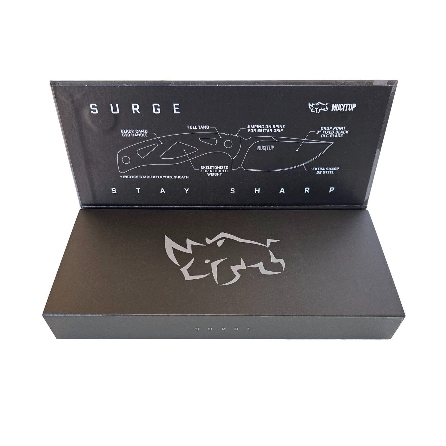 MUCITUP LIMITED EDITION MUCTAC Surge Fixed Blade Knife D2 Steel 3" DLC Blade Multicam Black G10