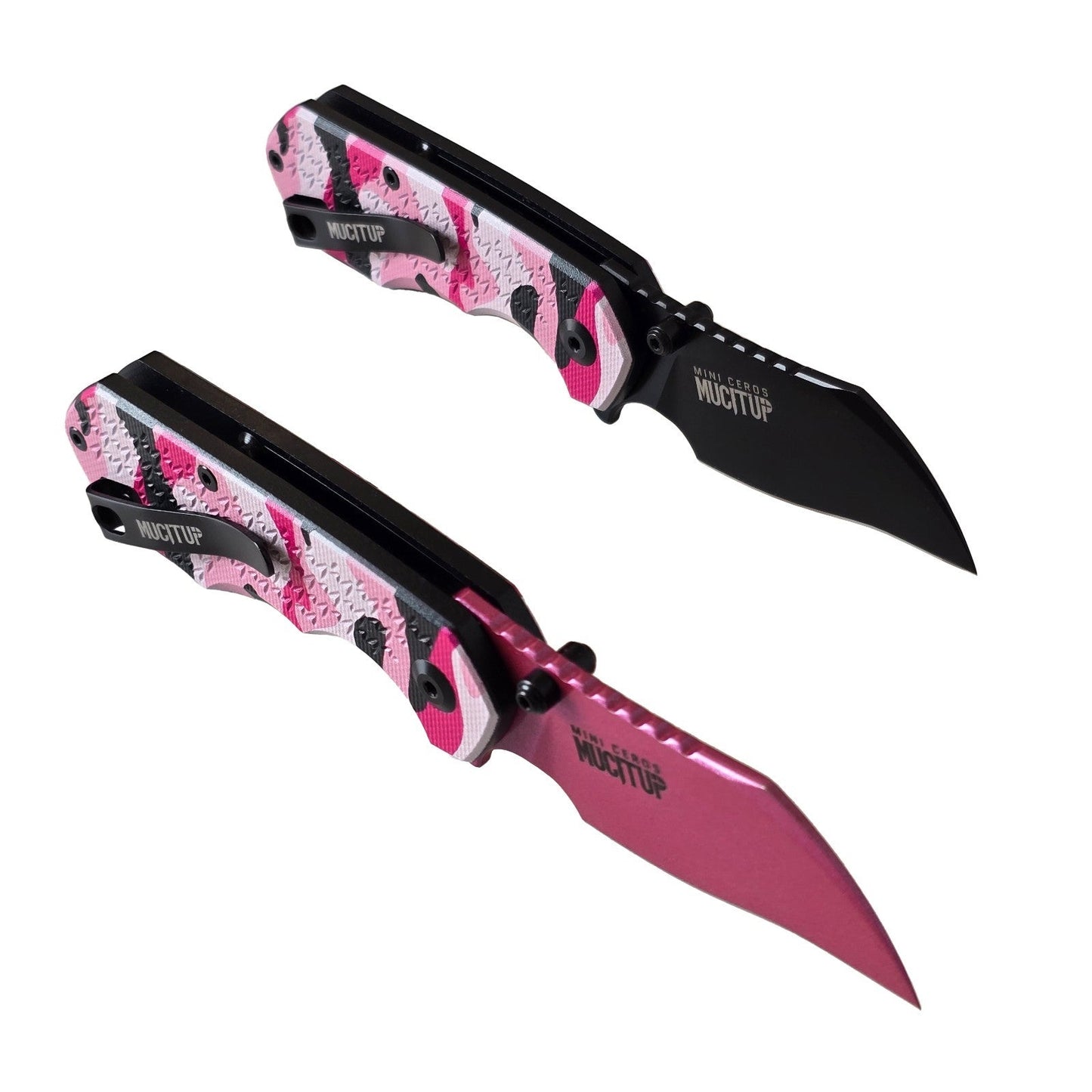 MUCITUP Mini Ceros Pink Camo Folding Knife 9Cr18MoV G10 EDC Black/Pink