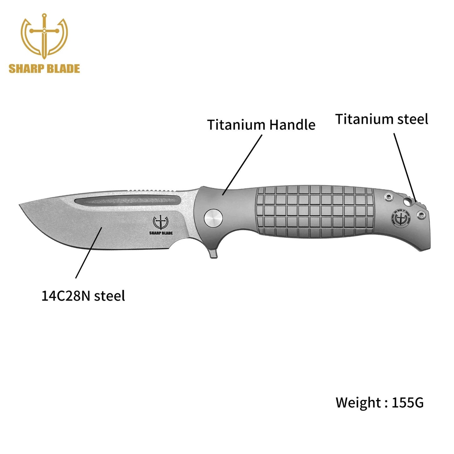 Sharp Blade - 14C28N Steel 3.86" Blade, Titanium Handle Premium EDC Pocket Knife
