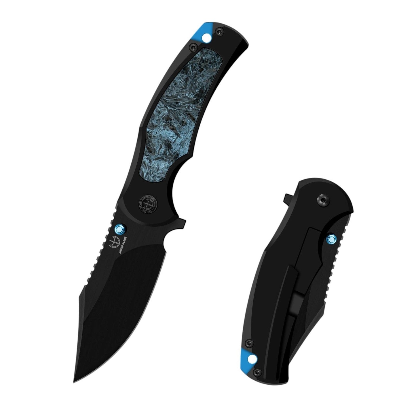 Sharp Blade Titanium Frame Lock Flipper Knife 14C28N Carbon Fiber