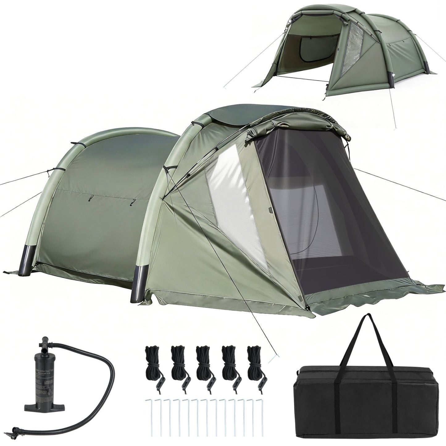 5-7 Person Inflatable Camping Tent with Screened Porch-Green