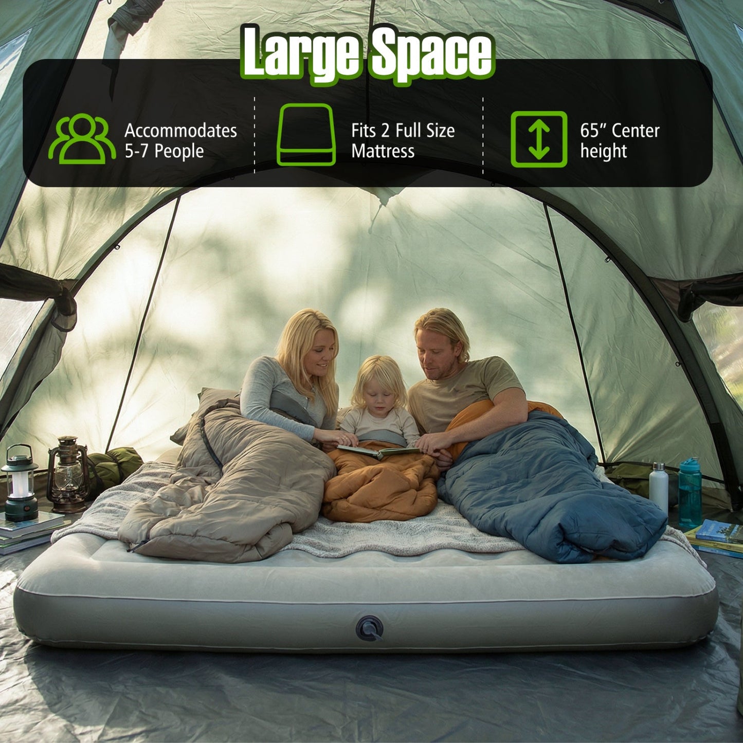5-7 Person Inflatable Camping Tent with Screened Porch-Green