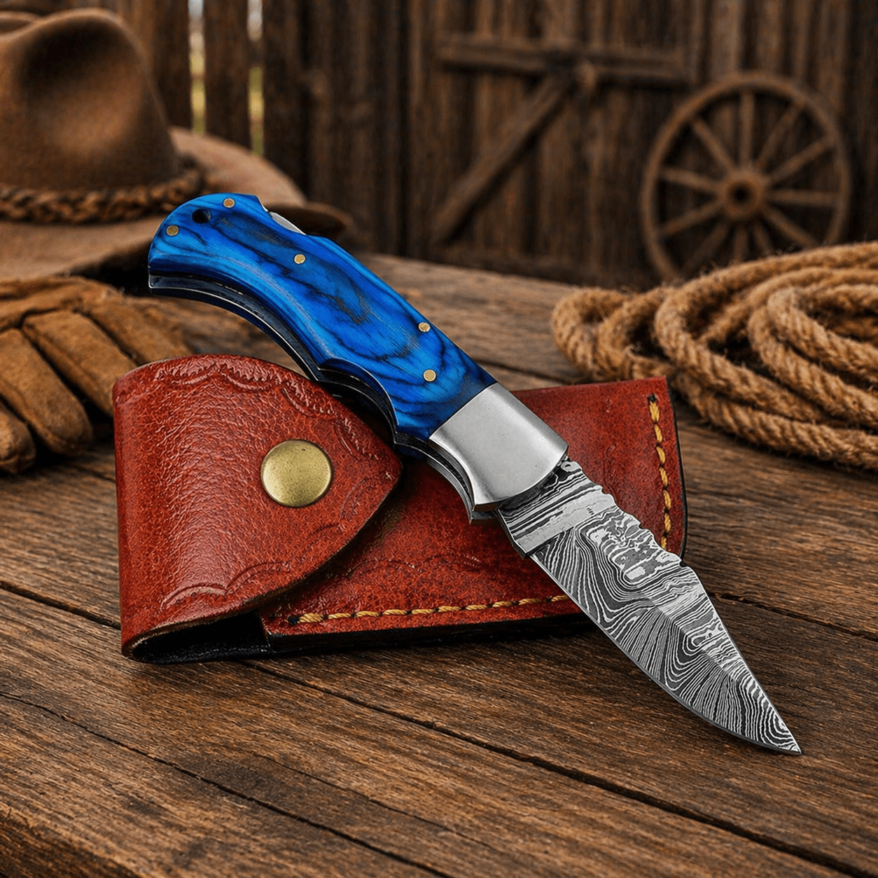 6.5” Handmade Damascus Pocket Folding Knife – Authentic Damascus Steel EDC Knife | Premium Gift for Men, Hunting & Camping Knife