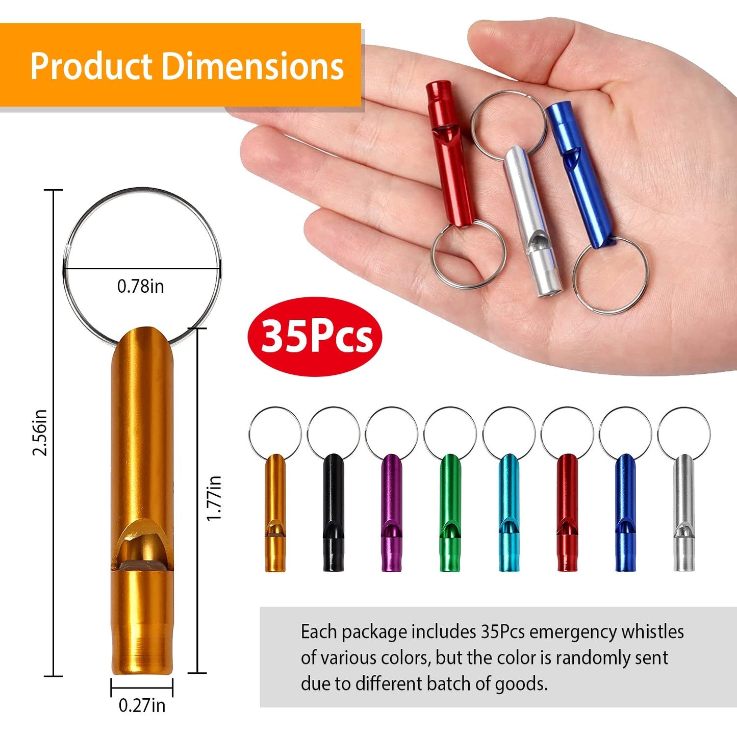 35Pcs Emergency Whistles Extra Loud Aluminum Alloy Whistle with Key Chain Ring for Camping Hiking Hunting Outdoor Sports Emergency Situations