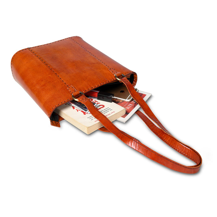 Solid Structure Tan Leather Mini Tote