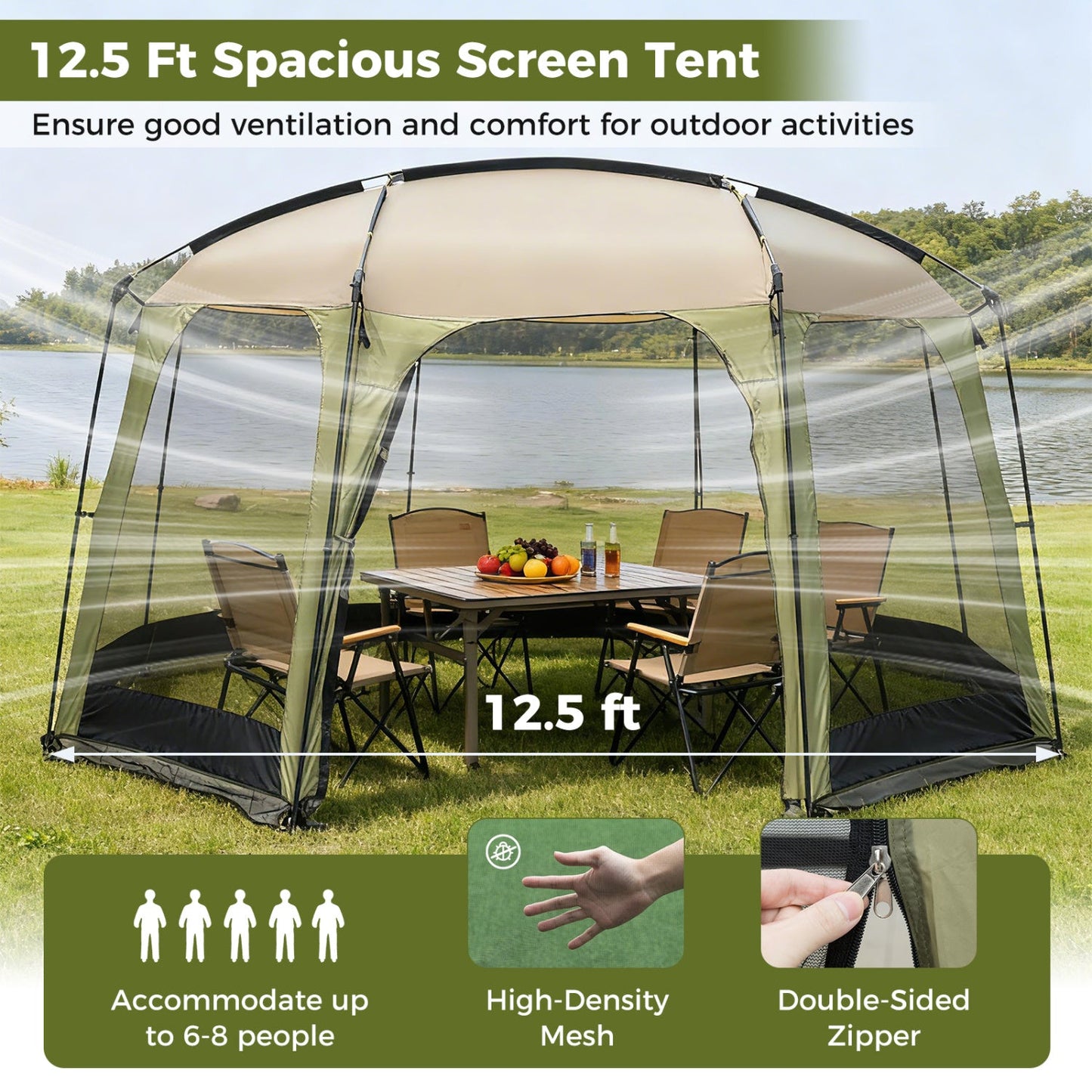 6-8 Person Netted Canopy Tent with Zippered Door