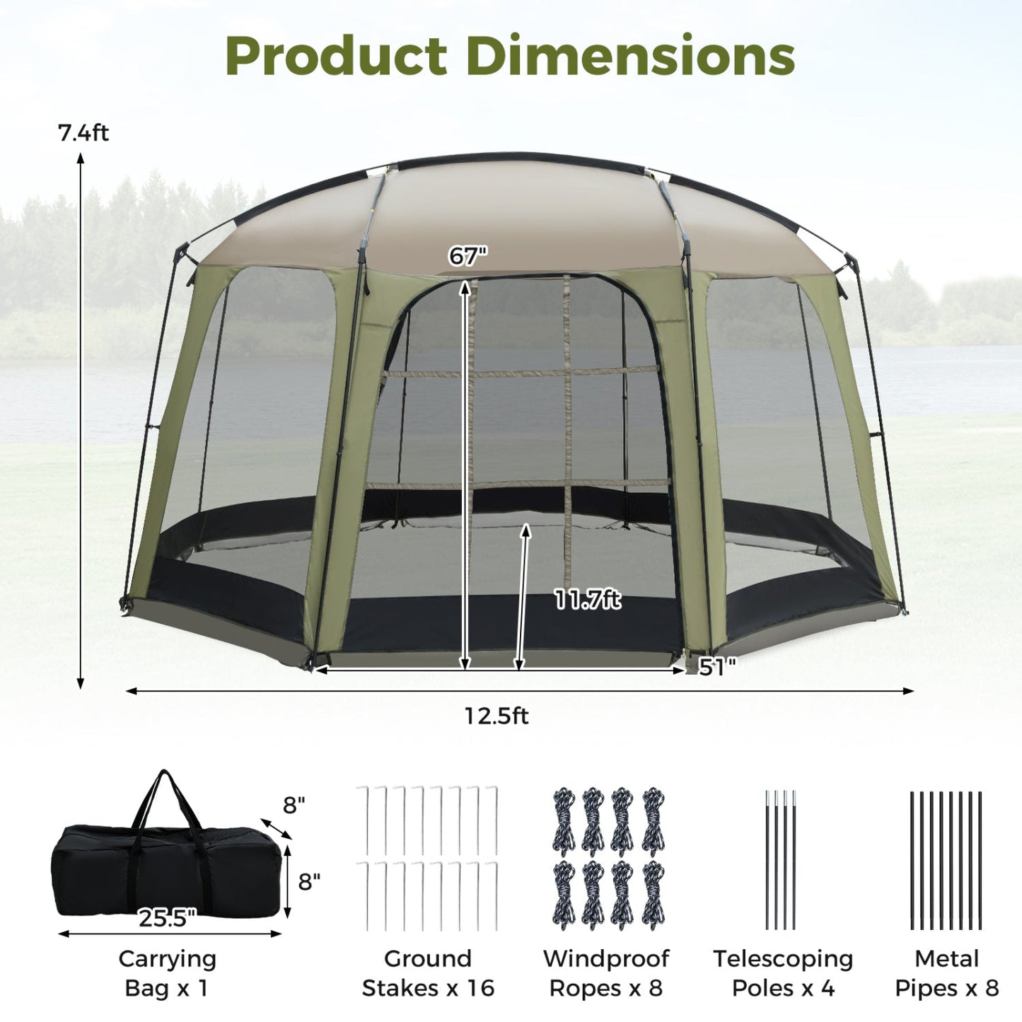 6-8 Person Netted Canopy Tent with Zippered Door