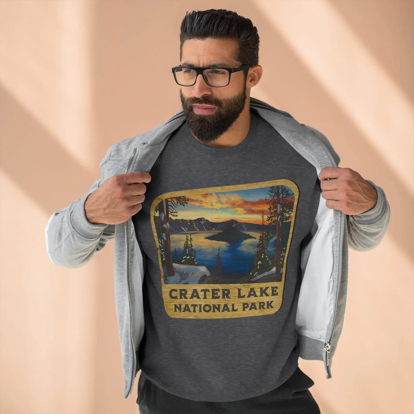Crater Lake National Park Unisex Fit Crewneck Sweatshirt Wood Sign Lake View