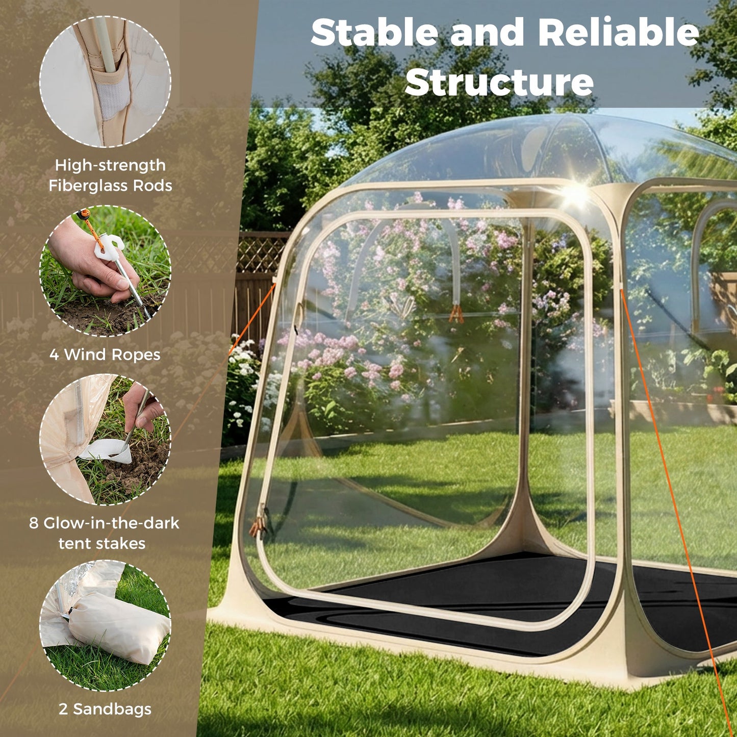 7 x 7 FT Pop Up Sports Tent Clear Bubble Tent All-Weather Waterproof Pod with Sealed Floor