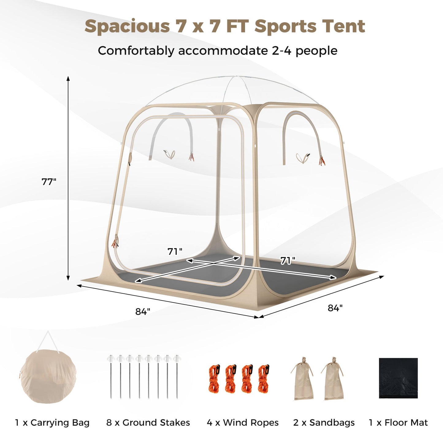 7 x 7 FT Pop Up Sports Tent Clear Bubble Tent All-Weather Waterproof Pod with Sealed Floor