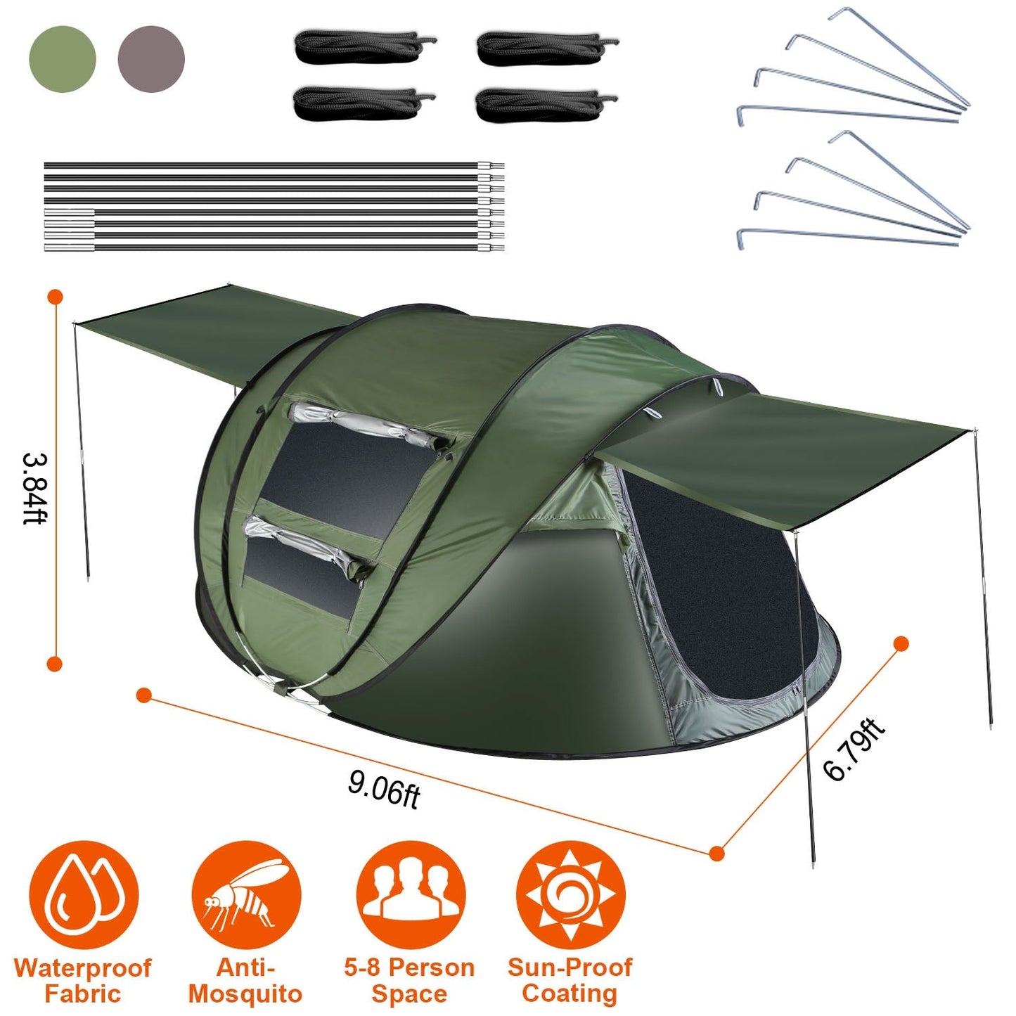 3-4 Person Pop Up Tent Automatic Setup Camping Tent Waterproof Instant Setup Tent with 2 Mosquito Net Windows Carrying Bag for Hiking Climbing Adventu