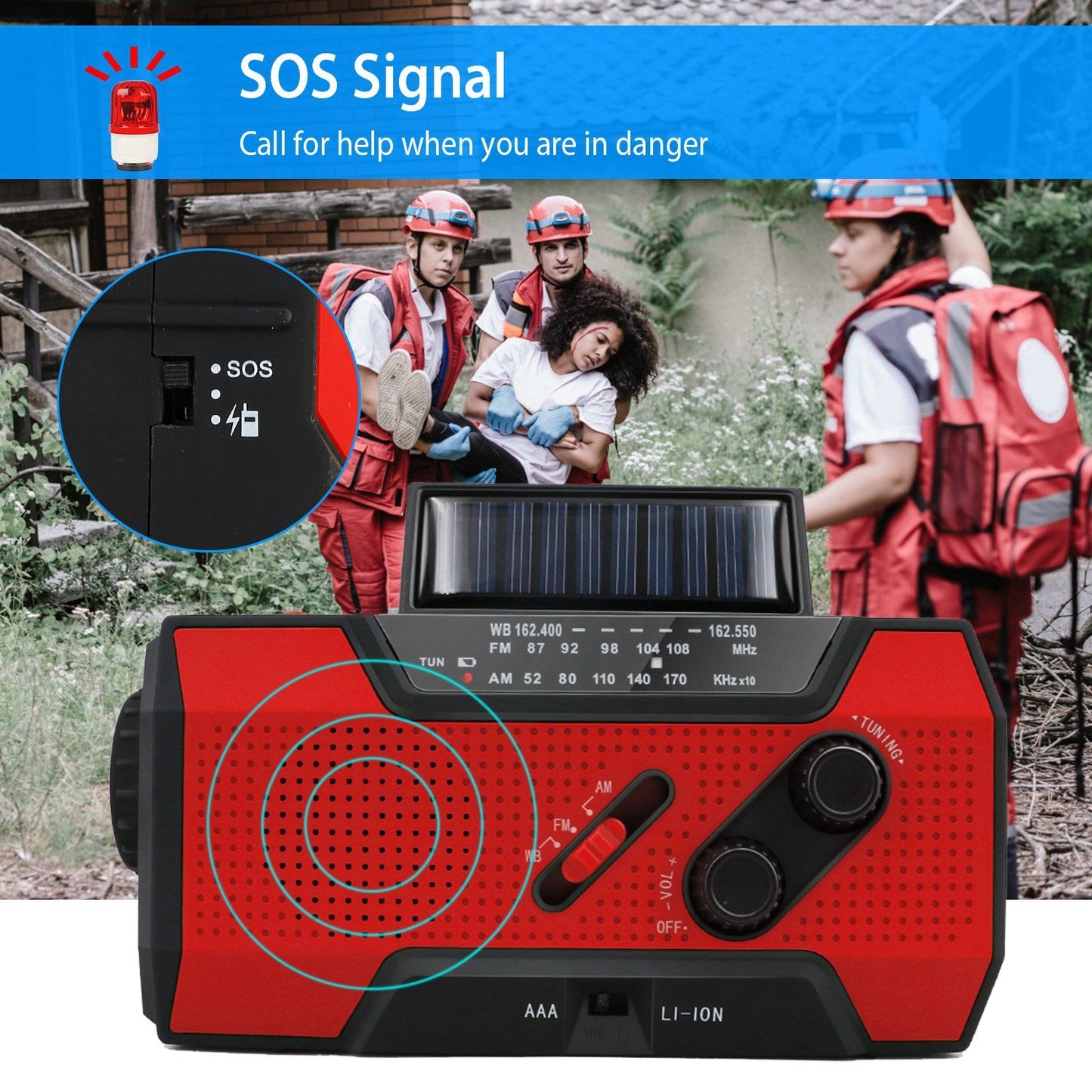 Emergency Solar Hand Crank Weather Radio AM/FM/NOAA Radio SOS 2000mAh Power Bank Flashlight w/ Reading Lamp