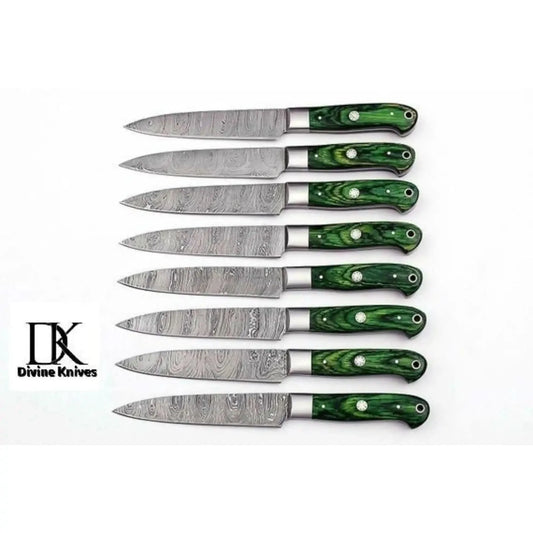 8 Pc's Steak Knives Set. Matching to 1081 Set Green Pakka Wood Handle DK-0233