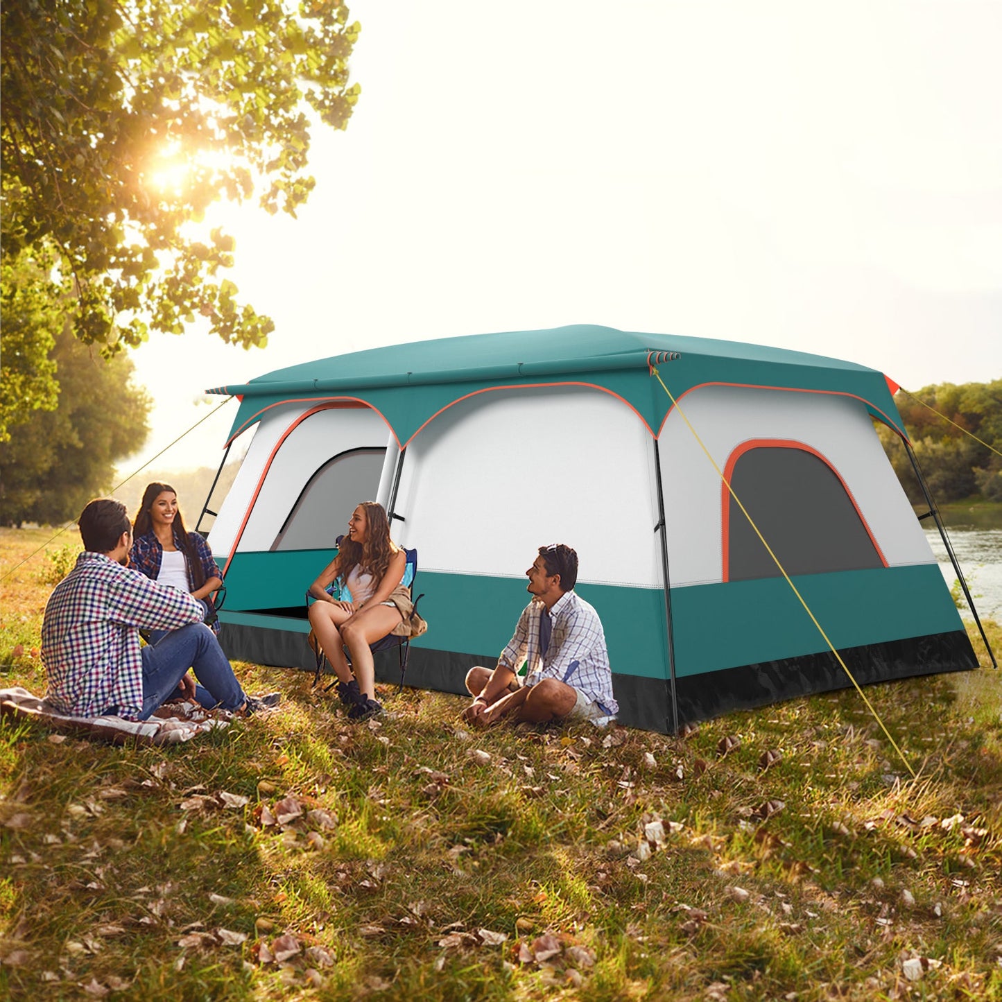 8-10 Person Camping Tent with Double Rooms and 2 Doors