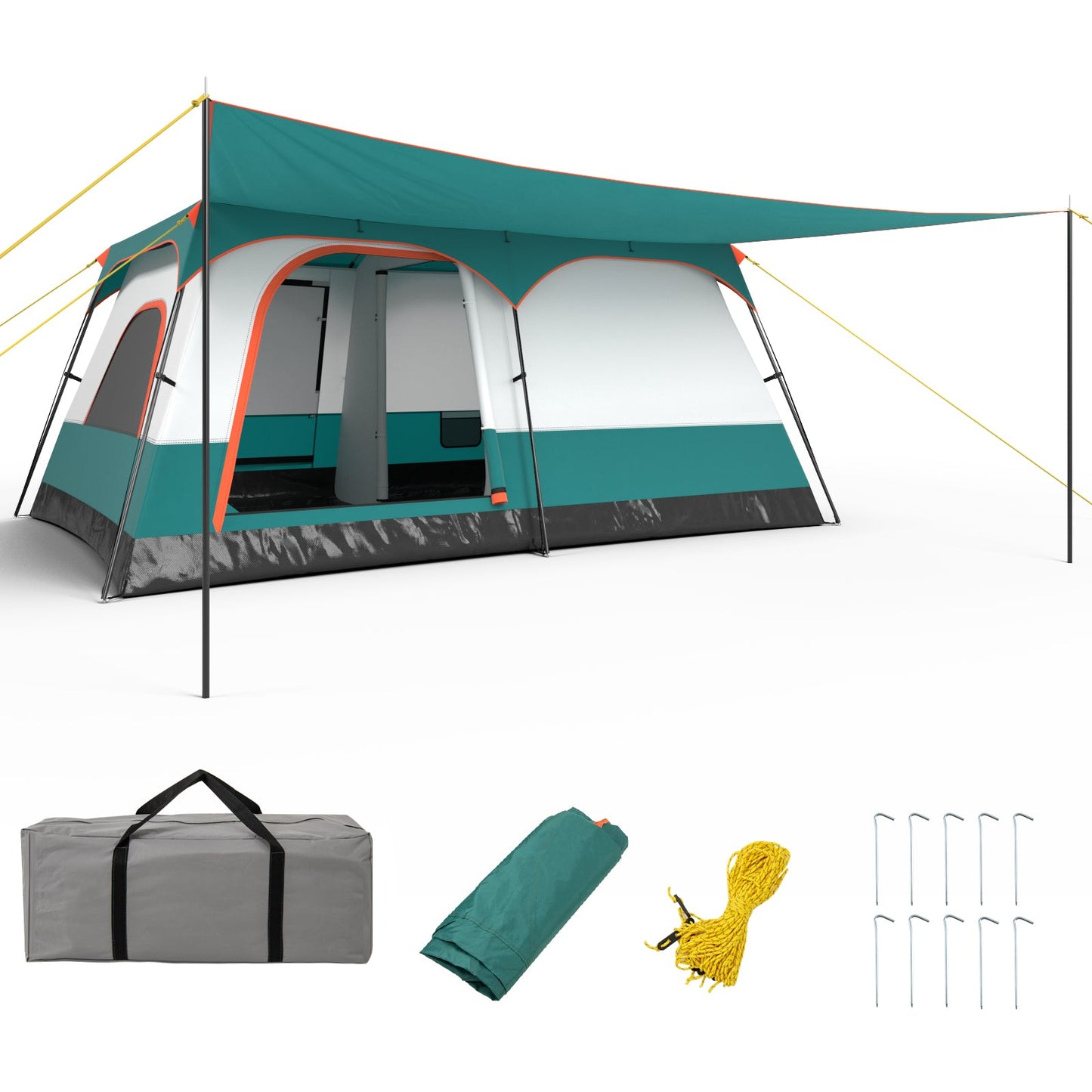 8-10 Person Camping Tent with Double Rooms and 2 Doors