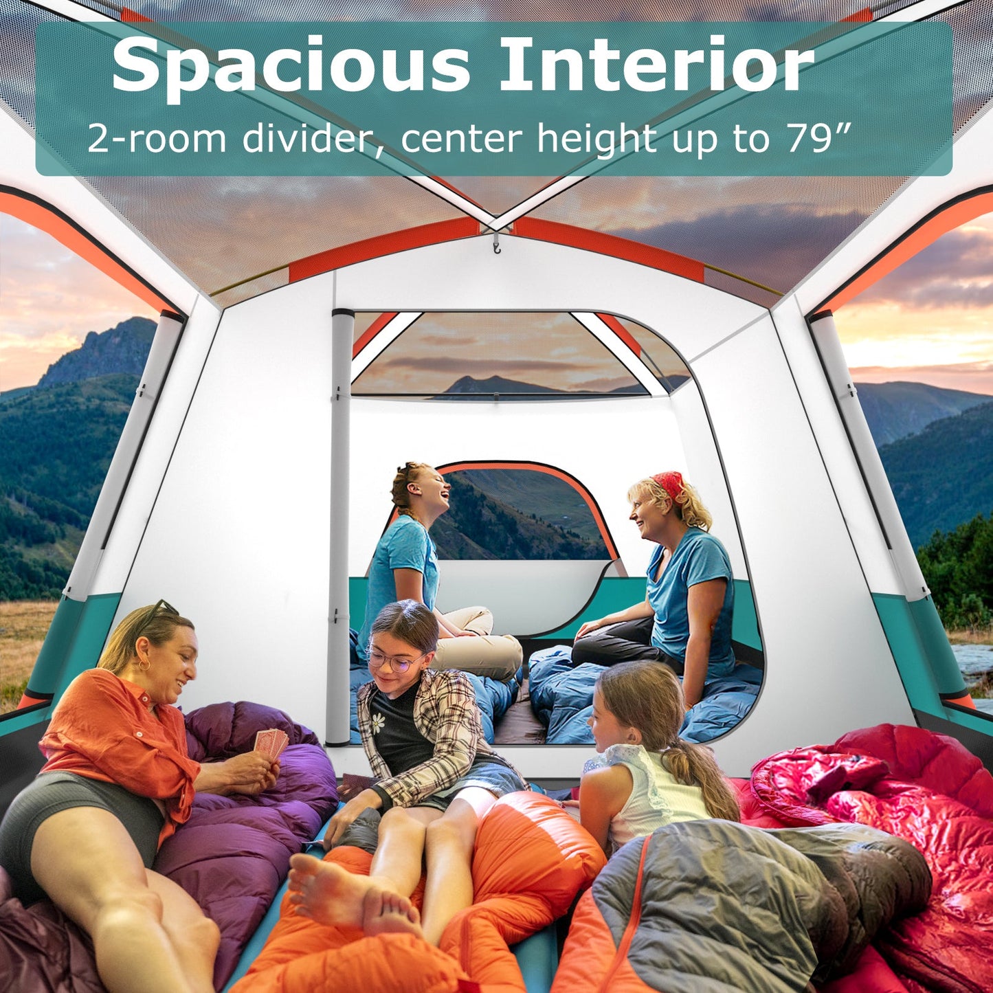 8-10 Person Camping Tent with Double Rooms and 2 Doors