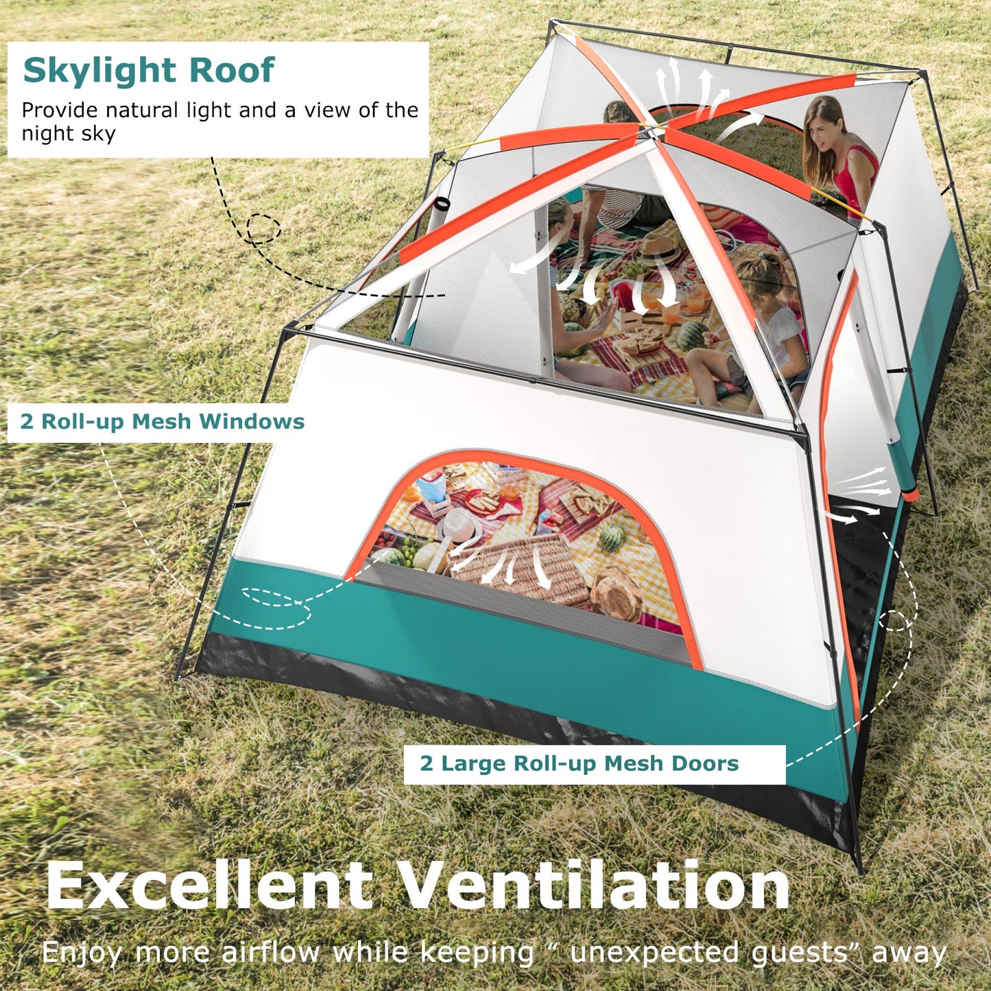 8-10 Person Camping Tent with Double Rooms and 2 Doors