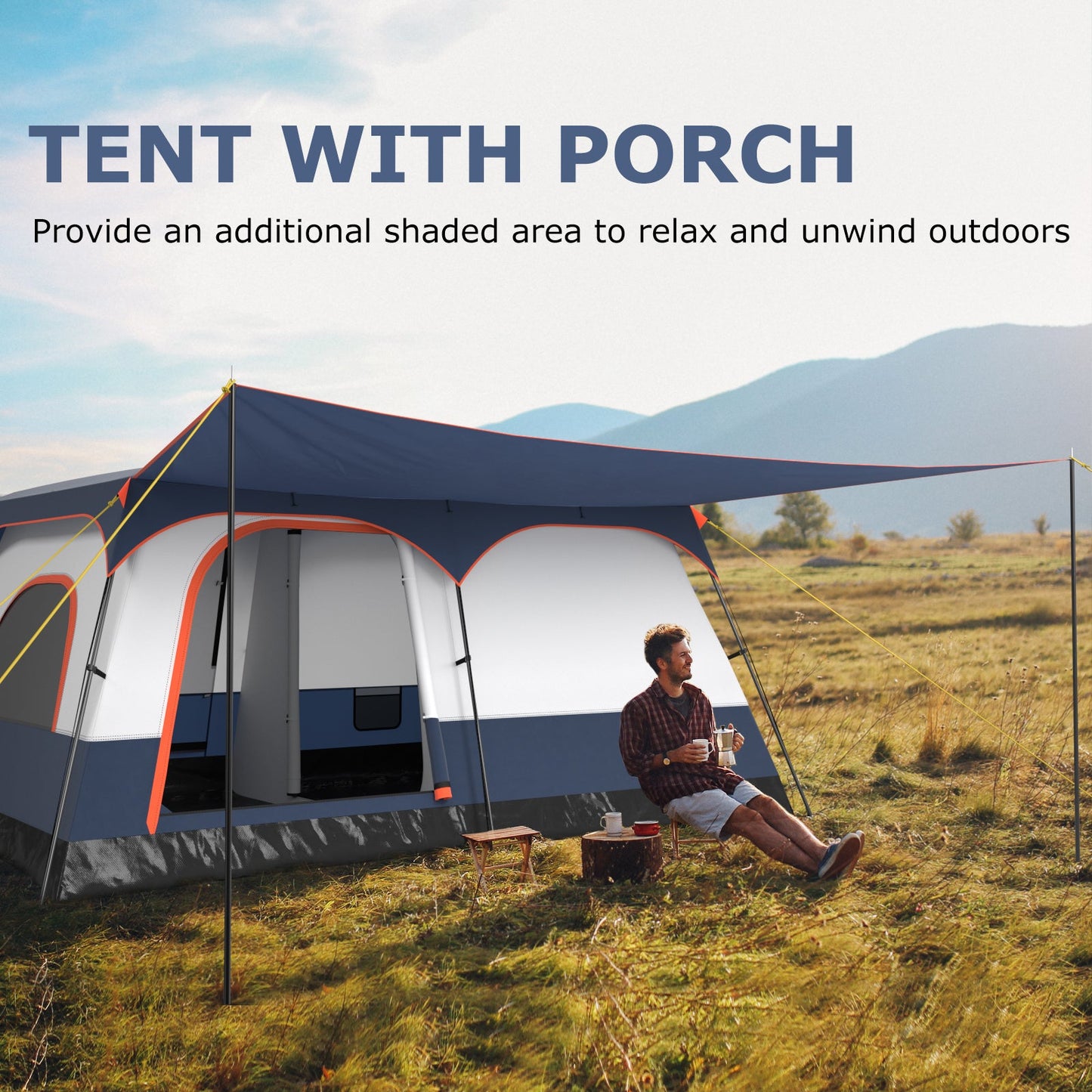 8-10 Person Camping Tent with Double Rooms and 2 Doors