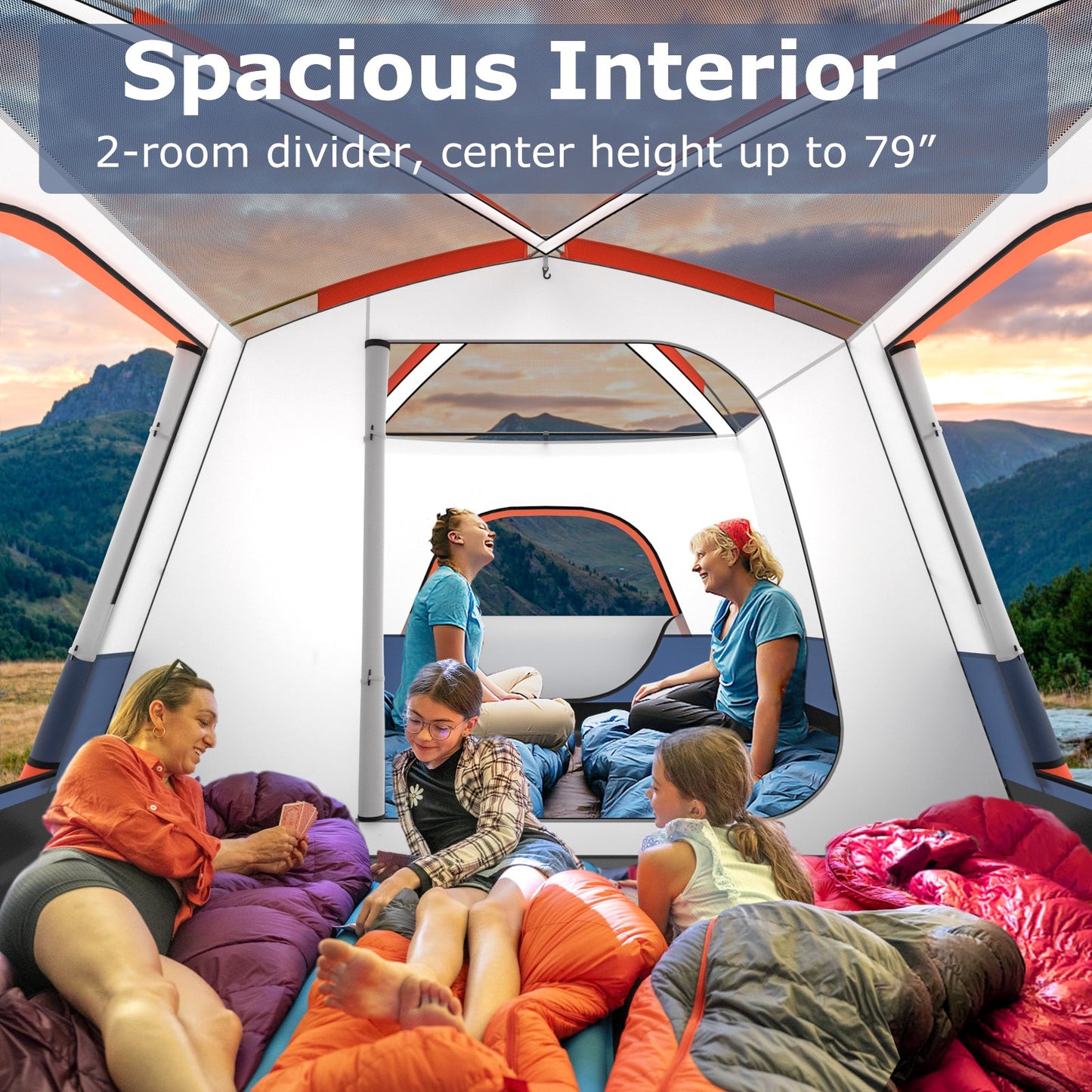 8-10 Person Camping Tent with Double Rooms and 2 Doors