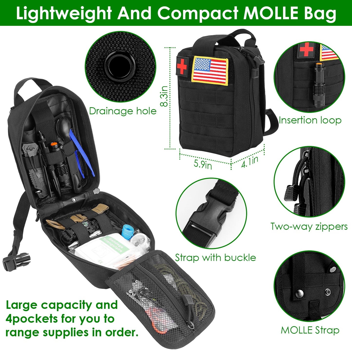 47Pcs Emergency Survival Kit Survival EDC Gear Equipment Tool First Aid Supplies Kit Tools with Pouch for Hiking Hunting Disaster Camping Adventure
