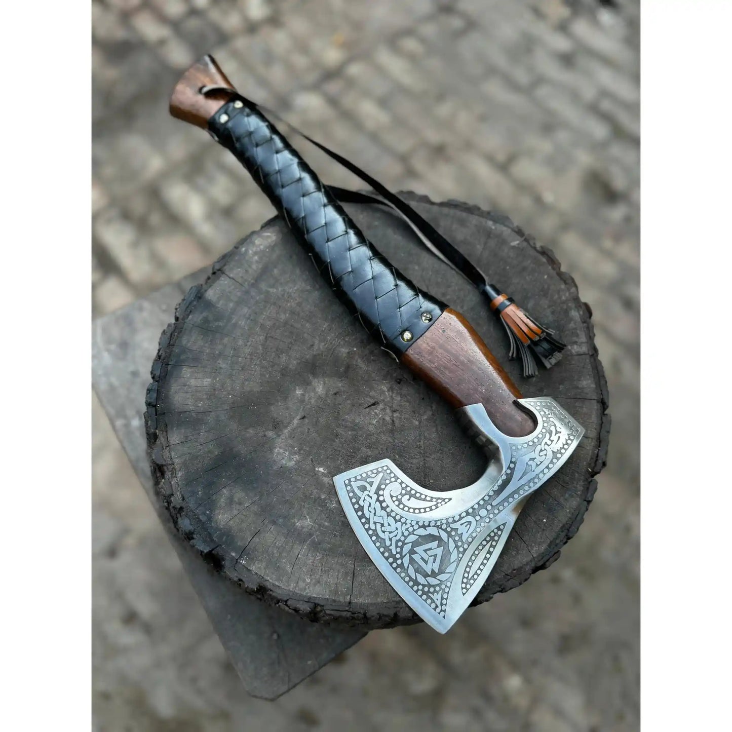 Viking Axe with Leather Wrapped Handle & Engraved Head – JW SteelCrafts