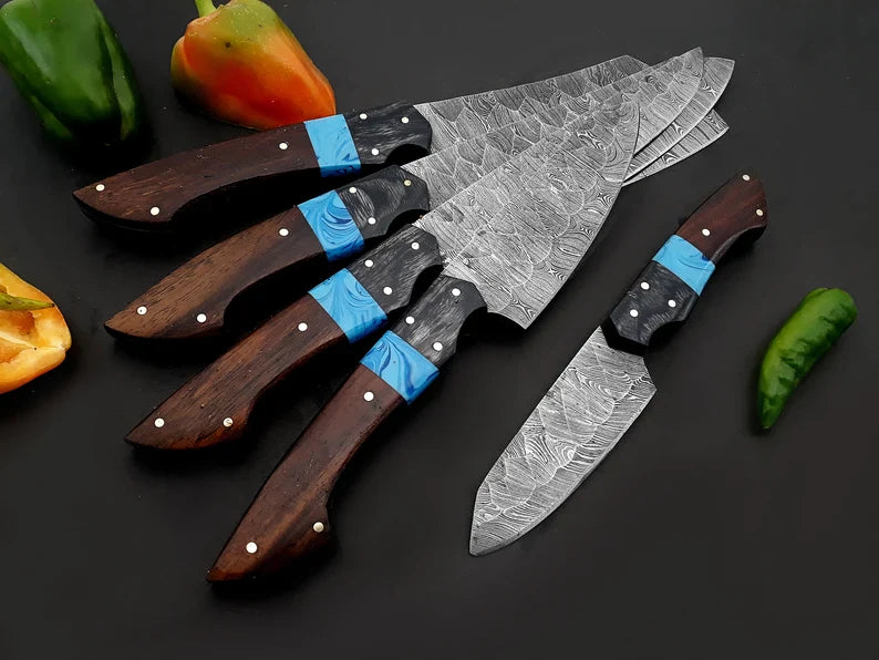 Best Chef Knives Sets – 13" Damascus Steel Blade with Wenge Resin Handle & Leather Sheath