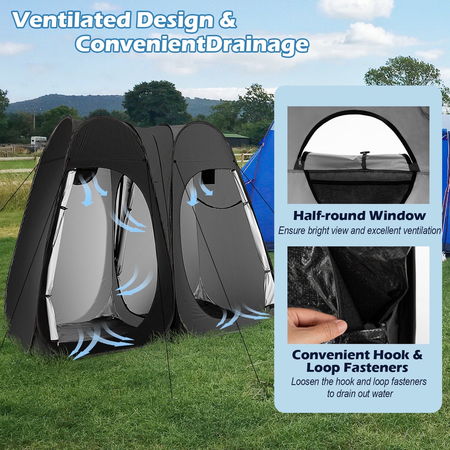 Oversized Pop Up Shower Tent with Window Floor and Storage Pocket