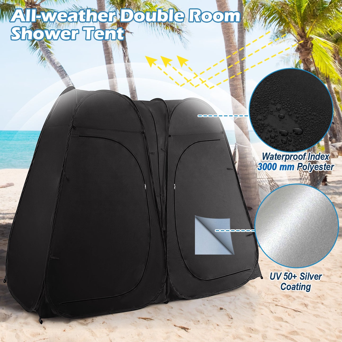 Oversized Pop Up Shower Tent with Window Floor and Storage Pocket