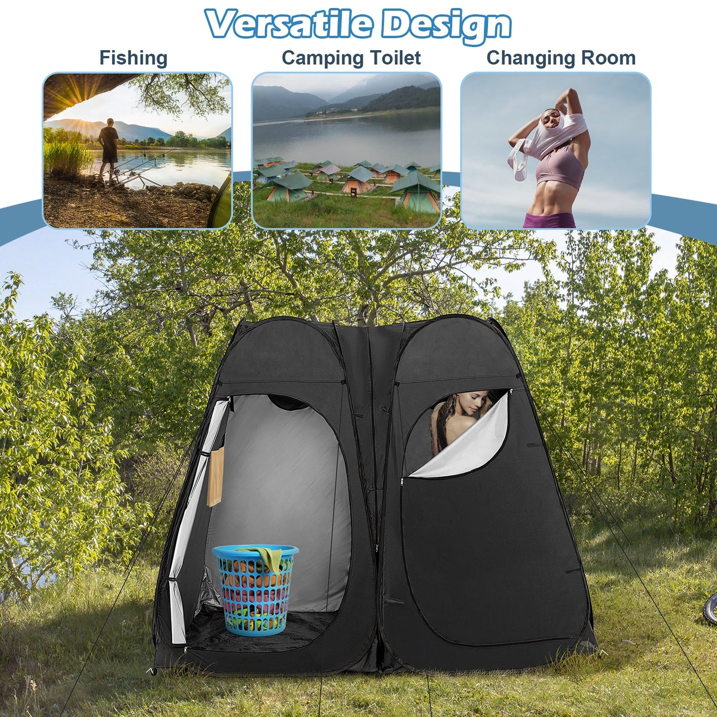 Oversized Pop Up Shower Tent with Window Floor and Storage Pocket