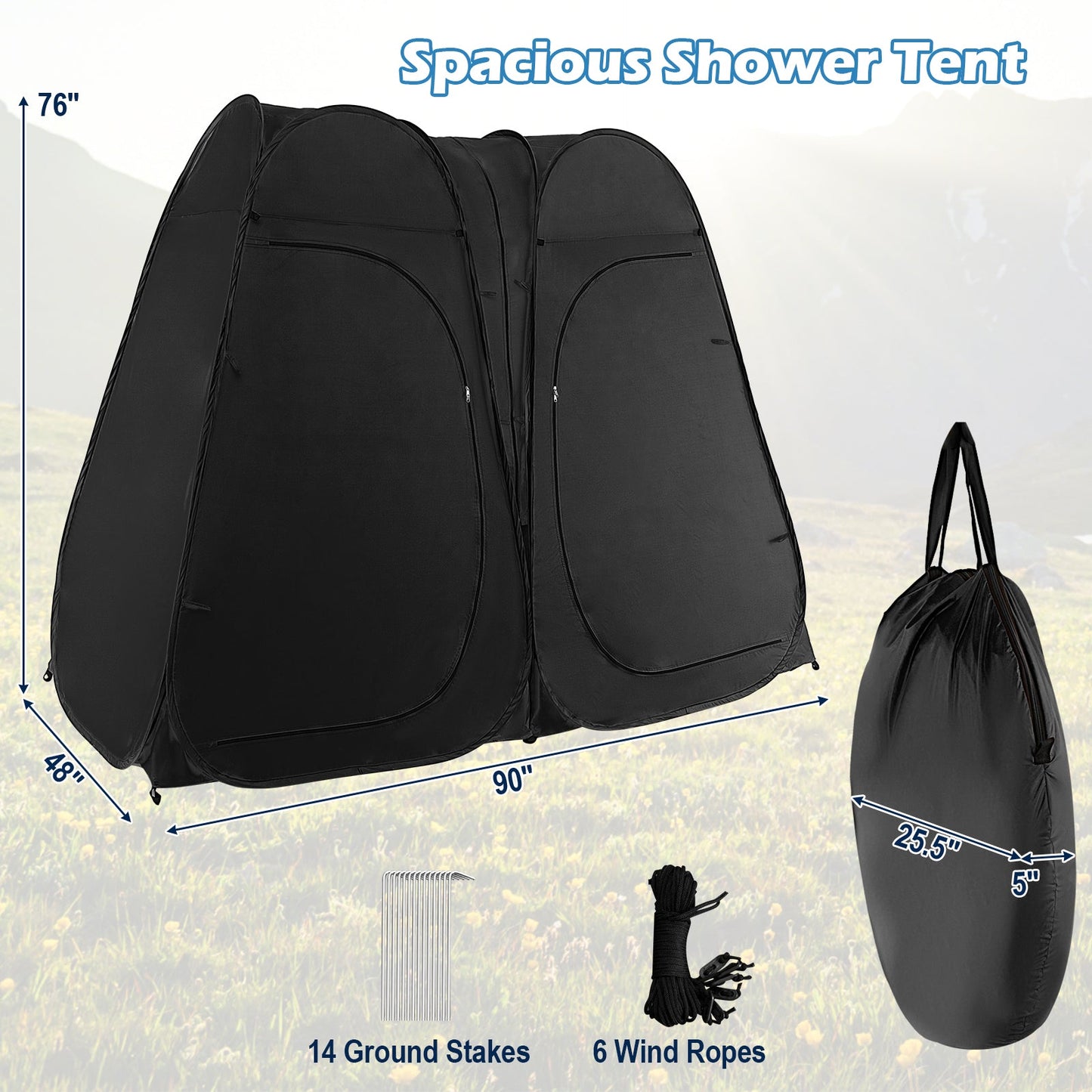 Oversized Pop Up Shower Tent with Window Floor and Storage Pocket