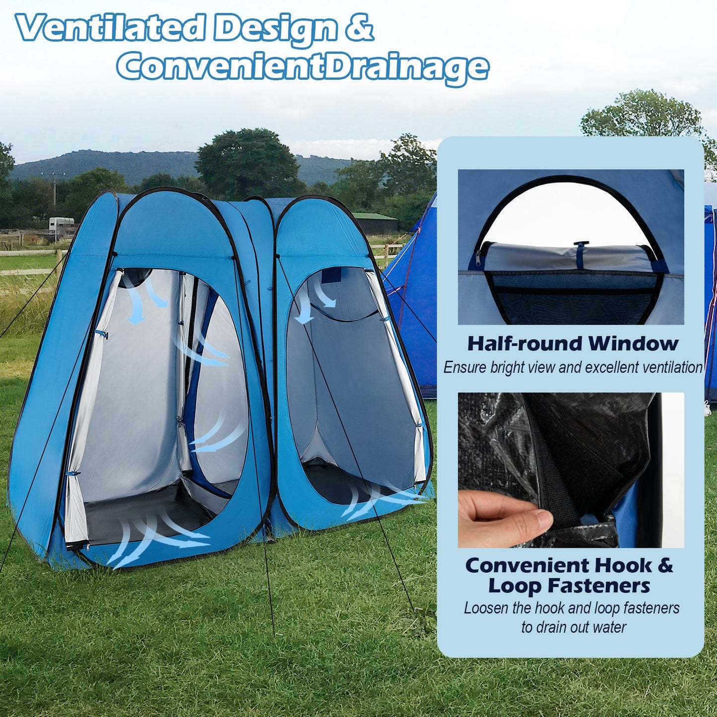 Oversized Pop Up Shower Tent with Window Floor and Storage Pocket