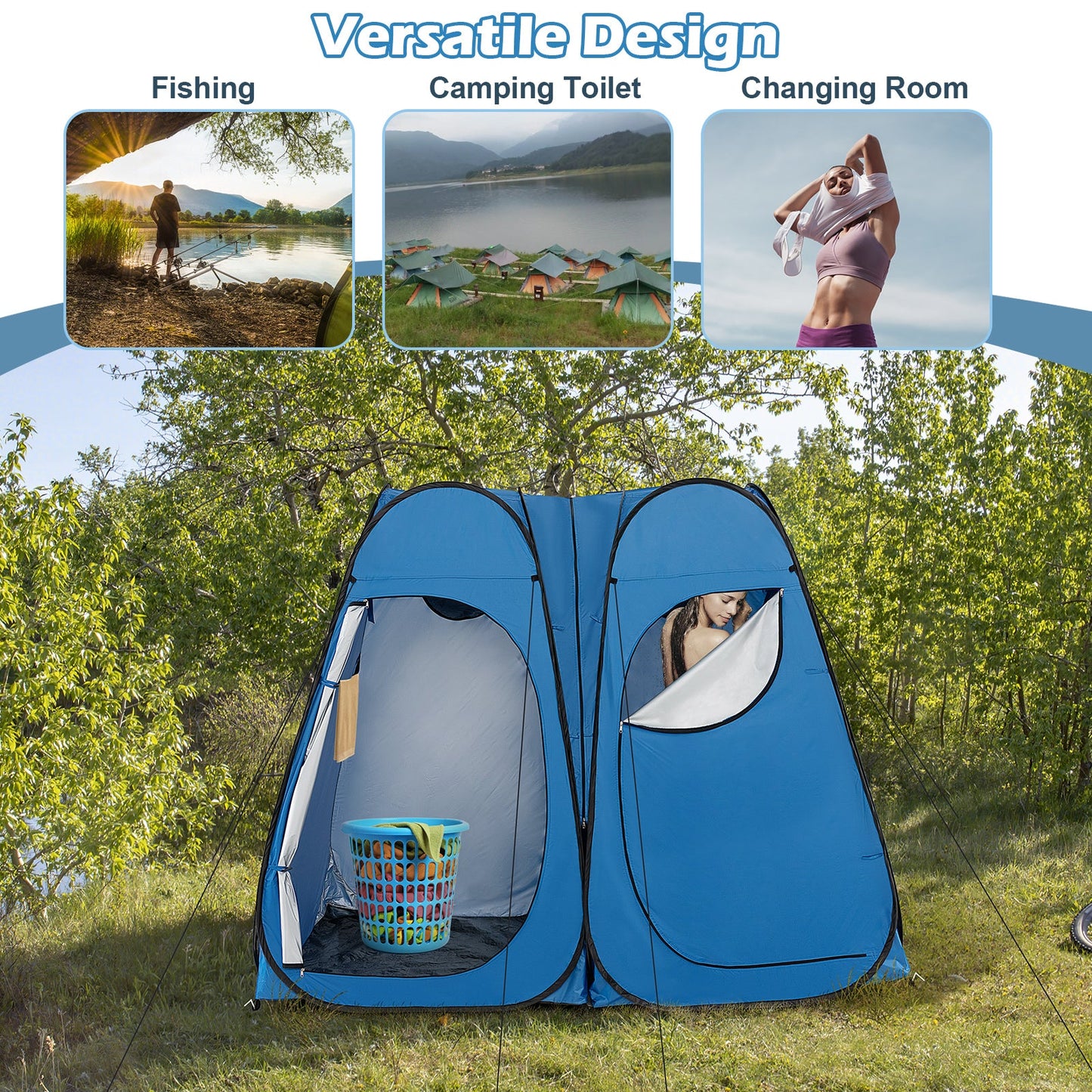 Oversized Pop Up Shower Tent with Window Floor and Storage Pocket