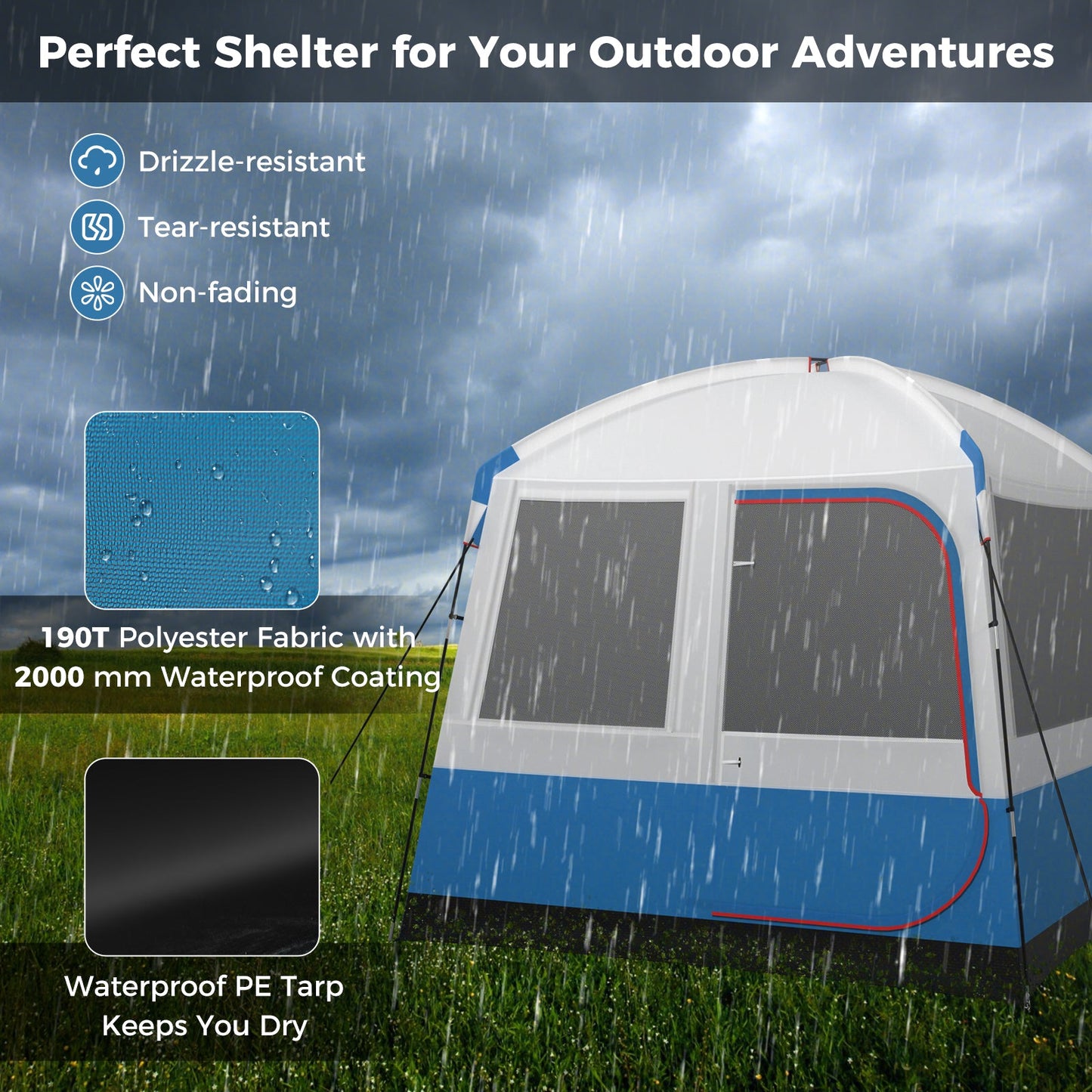 5 Person Camping Tent with Mesh Windows and Carrying Bag for Camping Hiking Traveling-White