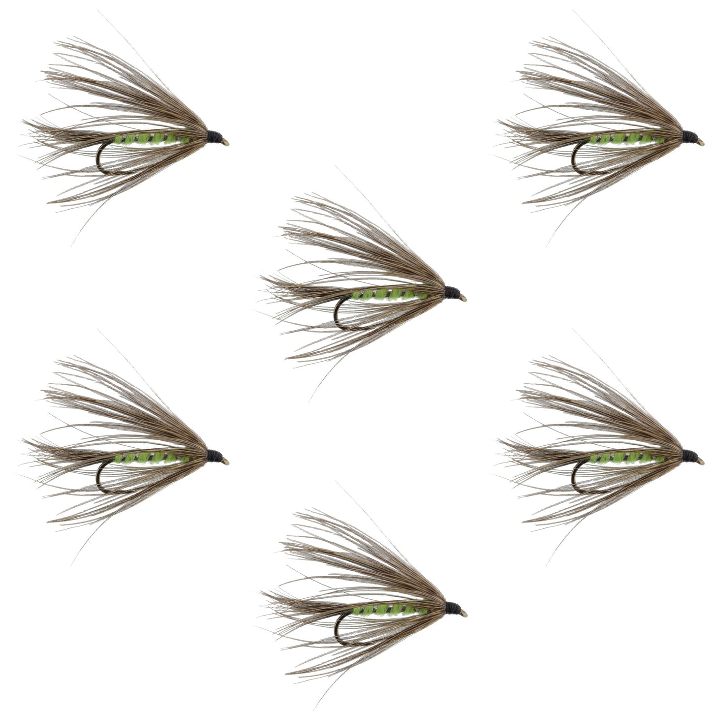 Carey Special Soft Hackle Grouse and Bright Green Wet Fly - 6 Flies Hook Size 10