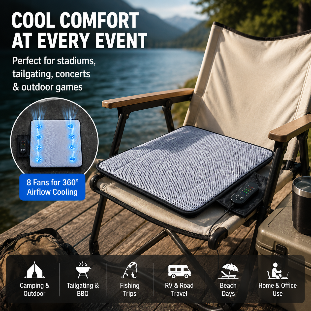 LITEGUEST Ventilated Cooling Seat Cushion | USB Air Cooling Seat
