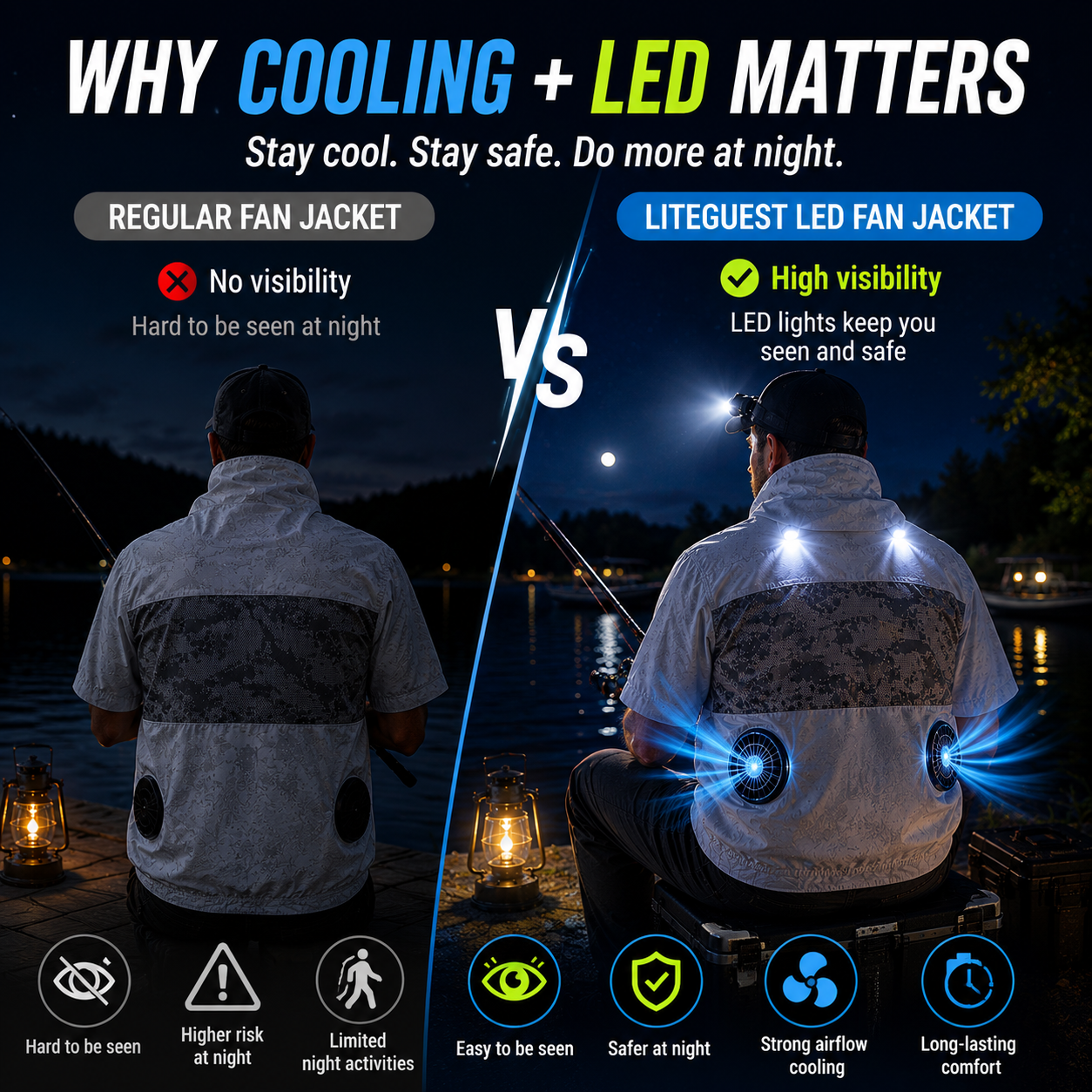 Liteguest LED Cooling Fan Jacket for Night Fishing & Camping