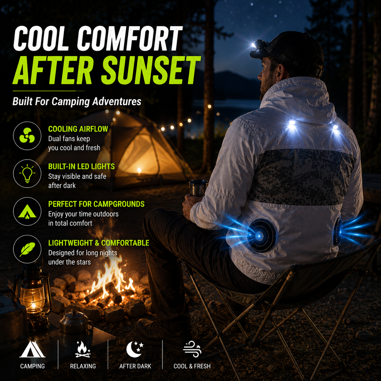 Liteguest LED Cooling Fan Jacket for Night Fishing & Camping
