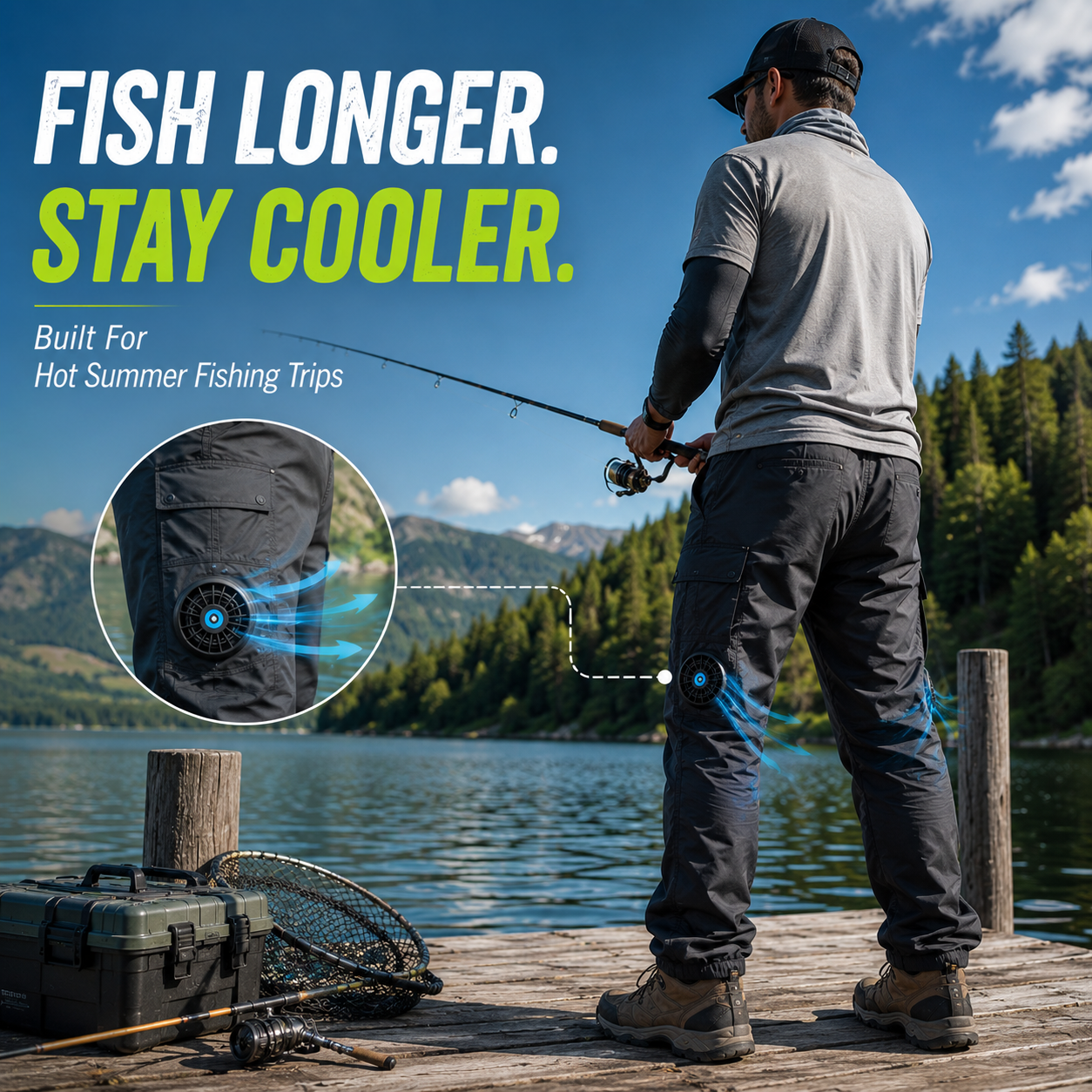 Liteguest Fan Cooling Pants for Hiking, Fishing & Camping