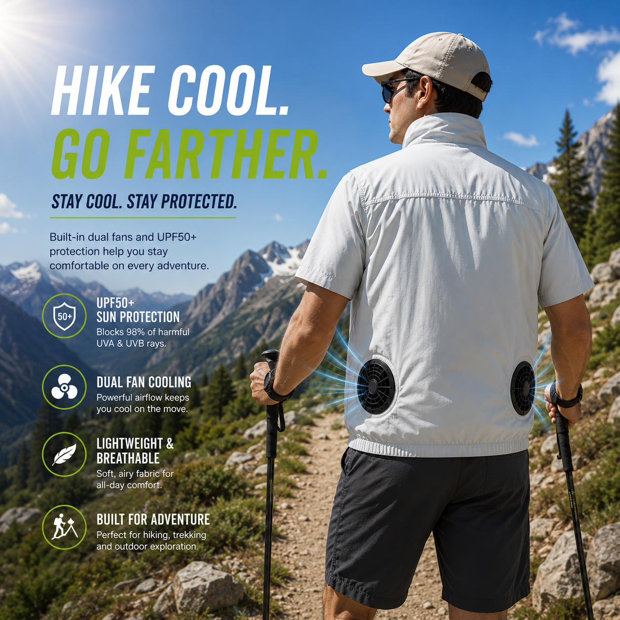 Liteguest UPF50+ Cooling Fan Vest for Hiking, Golf & Outdoor Work