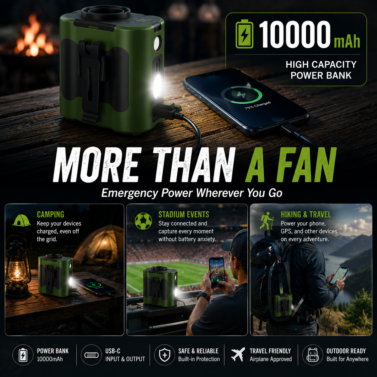 LITEGUEST 3-in-1 Cooling Fan, Power Bank & LED Light