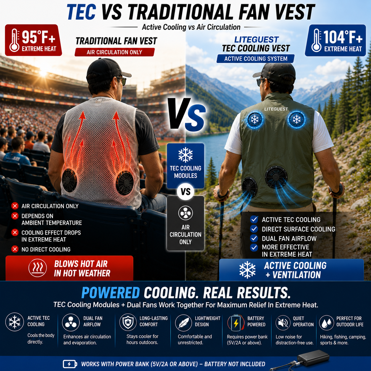 LITEGUEST TEC Cooling Fan Vest | Active Cooling with Dual Fans