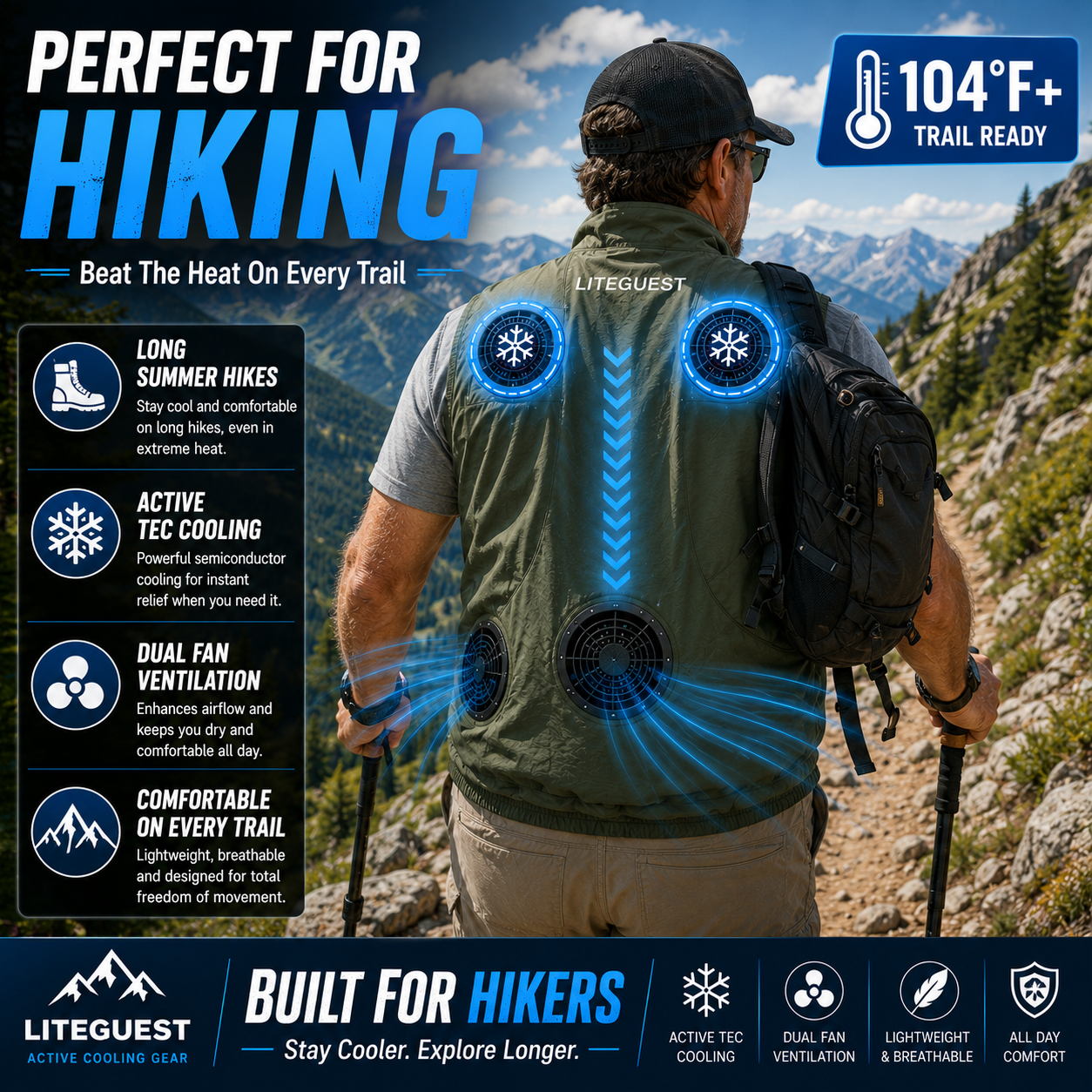 LITEGUEST TEC Cooling Fan Vest | Active Cooling with Dual Fans